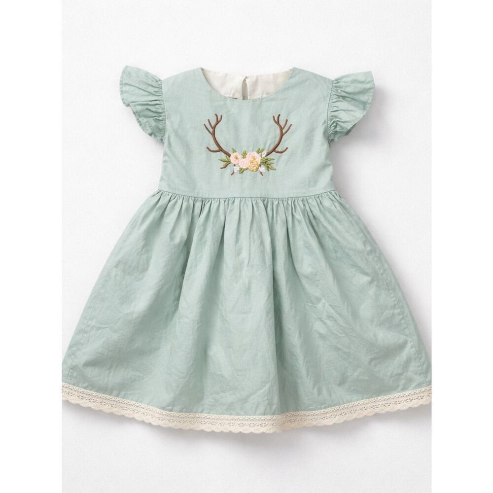 Royal Roe sage green floral and antler embroidered dress size 3T